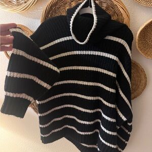 Splendid Black and White Striped Turtleneck Sweater